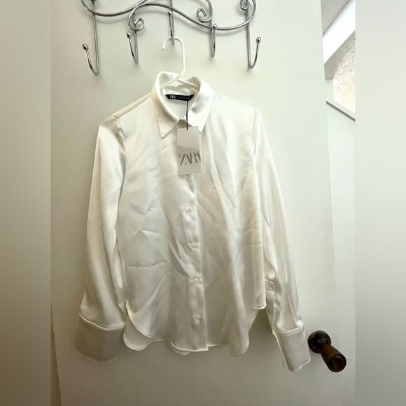 ZARA SATIN EFFECT SHIRT WHITE NWT - Picture 2 of 6